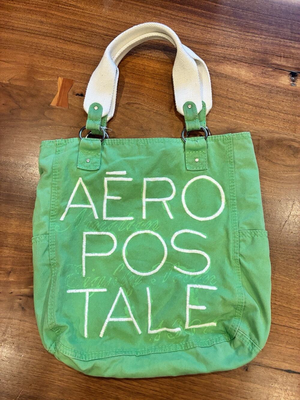 [[Y2K FASHION]] Bright Green Aeropostale Tote Bag 100%‎ Cotton Retro Fabulous!